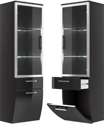 Produktbild von Hochschrank mit Glastür RIMAO-100 Hochglanz anthrazit, B x H x T ca.: 40 x 134,5 x 30 cm