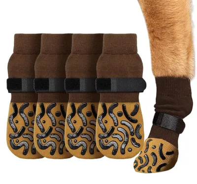 Produktbild von Anti-Slip-Hundesocken 4 Stück, Verstellbare Pfotenprotektoren Mit PVC-Beschichtung, Für Seniorenhunde Auf Parkett Und Fliesen
