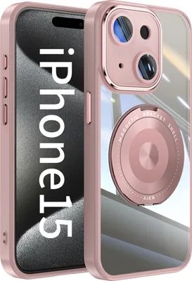 Produktbild von Handyhülle für iPhone 15 Transparent Militärschutz mit Magnetring Ständer und Kameraabdeckung Pink