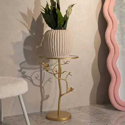 Obrázok produktu pre Príručný stolík zo zlatého kovu a skla ø 38x60 cm