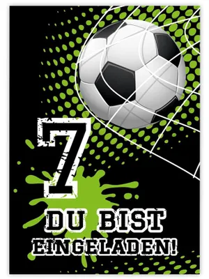 12 Fußball-Einladungskarten für den 7. Kindergeburtstag, Junge
