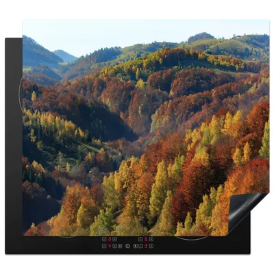Produktbild von KitchenYeah© Herdabdeckplatte Berge - Bäume - Herbst , 58x51cm, Küche Deko, Glaskeramikkochfeld Herdabdeckung, Abdeckplatte fùr Kochfeld
