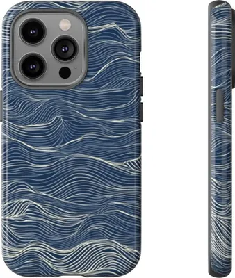 Produktbild von Wellenlinienmuster in Dunkelblau – Hülle Kompatibel mit iPhone 14 Pro