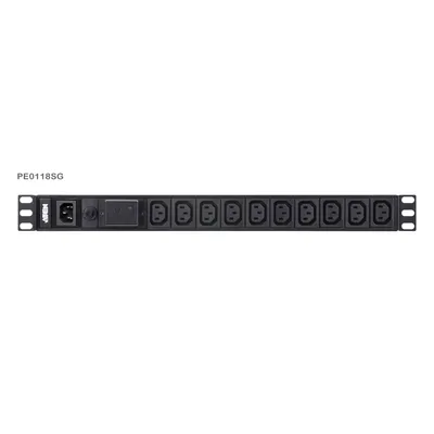 Produktbild von ATEN 1U Basis-PDU mit Überspannungsschutz, Standard, 1U, Aluminium, Schwarz, 18 AC-Ausgänge, C13-Koppler