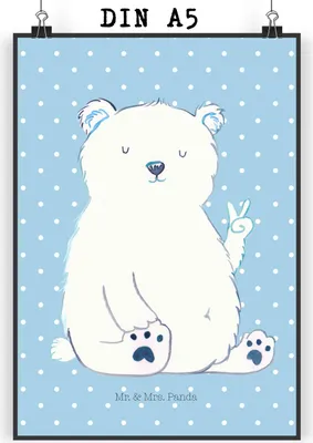 Produktbild von Mr. & Mrs. Panda Bild Eisbär Faul DIN A5 - Blau Pastell - Geschenk, Wanddekoration, Nordpol, Arbeit, wanddeko, Wandbild, Bär, Teddy, Entspannen, Kunstdruck, Homeoffice
