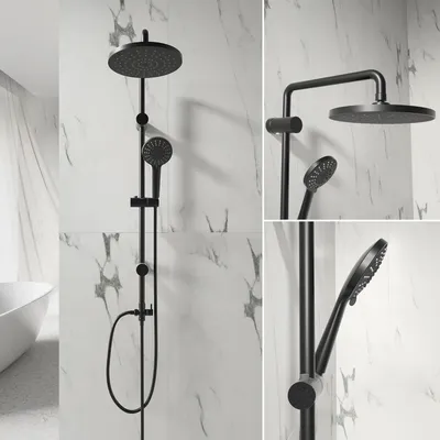 Produktbild von Duschset Regendusche mit Ablage, U Duschsäule ohne Armatur, Chrom Duschsystem mit Rund Kopfbrause D23cm und Handbrause