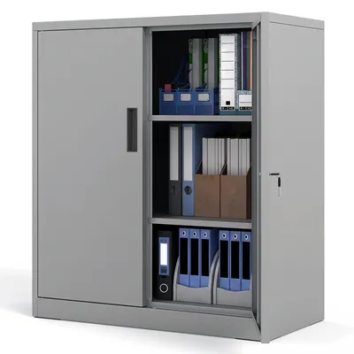 Productafbeelding van COSTWAY archiefkast, afsluitbaar, 91 cm, metalen kast met dubbele deur, kantoorkast met 2 verstelbare planken, multifunctionele stalen kast, werkplaatskast