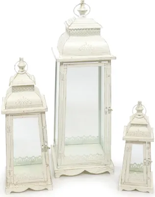 Produktbild von 3tlg. Set Laterne LUGANO creme weiß antik aus Metall Ornament verziert