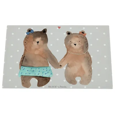 Produktbild von Mr. & Mrs. Panda Schneidplatte Glas Bär Freundin - Grau Pastell - Geschenk, Schneidebrett, schneidbrett, Teddy, Glasbrett Küche, Aus