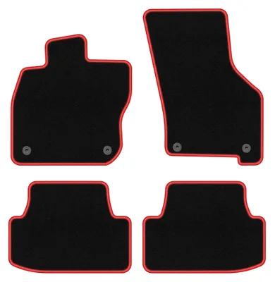 Productafbeelding van Velours automatten voor Skoda Audi A3 8Y MHEV vanaf 2020 – 4-delig, zwart/rood, op maat – Wielganizator CARLUX