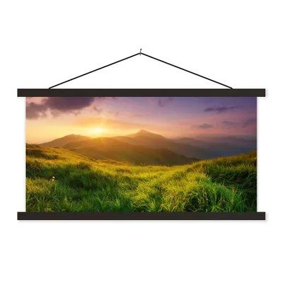 Produktbild von MuchoWow® Textilposter Berge - Sonne - Natur 90x45 cm mit schwarzem Rahmen - Klemmleisten