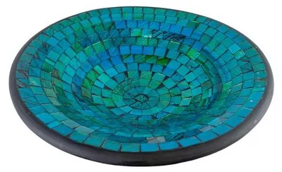Produktbild von Glas-Mosaik-Schale mit hintermalten Glassteinen belegt - Dekoschale 37 cm, Farbe:blau/grün