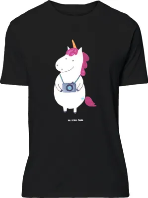 Produktbild von Mr. & Mrs. Panda Größe M T-Shirt Einhorn Fotograf - Schwarz - Geschenk, mit Spruch, Herren, Einhörner, Shirt, Tshirt, Kamera, Urlaub, Städtereise, Unicorn
