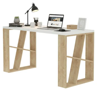 Produktbild von Schreibtisch Dmigliol, Mehrzweckschreibtisch, Bürotisch für PC, Eckschreibtisch, 140x60h75 cm, Weiß und Eiche