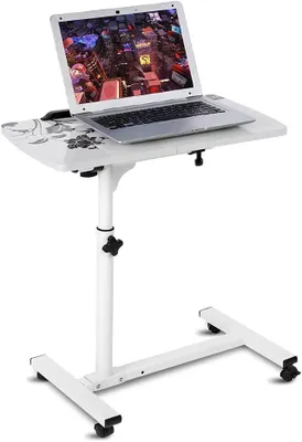 Zdjęcie produktu dla Stół na laptop z kółkami - Regulowany blat - Wygodna praca - Ciche, obrotowe kółka - Wysokość regulowana od 62 do 88 cm - Biały