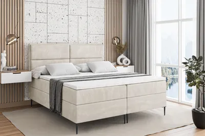 Produktbild von ALTDECOR  Boxspringbett mit Schwarz Füßen, Matratze und Lattenrost, Boxbett, Topper, Polsterbett mit Bettkasten, Bett mit Stauraum H3-Matratze, Doppelbett - AURA-FC- 160x200 - Beige Monolith 04