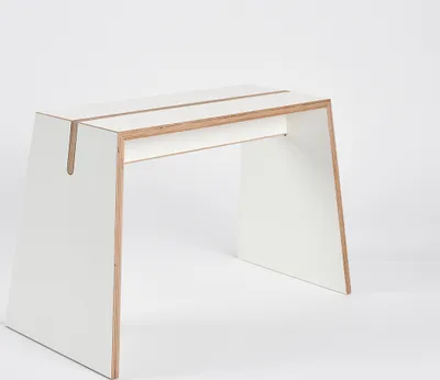 A white stool with visible wood grain on a white background.