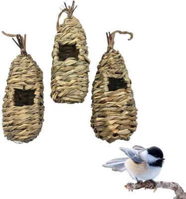 Productafbeelding van Ibenzoa® Vogelhuisje-set van echt riet voor kleine tuinvogels, 25 x 8 cm, katveilig met ophangoog, robuust en weerbestendig