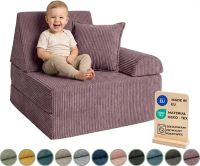 Zdjęcie produktu dla Pillows24 – sofa do zabawy dla dzieci z tkaniny sztruksowej | Fotel dziecięcy z zmywalnym pokrowcem | Sofa dziecięca do pokoju zabaw – Wyprodukowano w UE, śliwka
