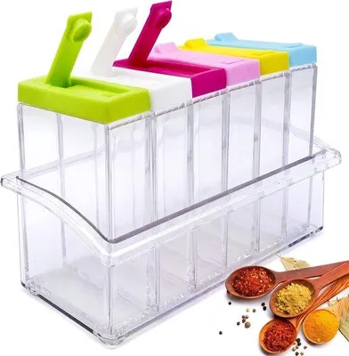 Produktbild von Famanu Kräuterbox Set mit 6 transparenten Kräutertöpfen und Tablett - Kunststoff