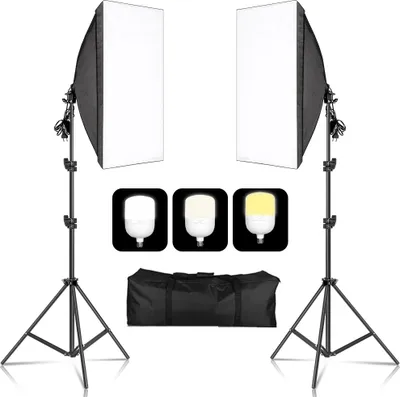 Produktbild von Softbox-Beleuchtungsset, 50x70CM Softbox, 2M Lichtstative, 135W  3 Farben