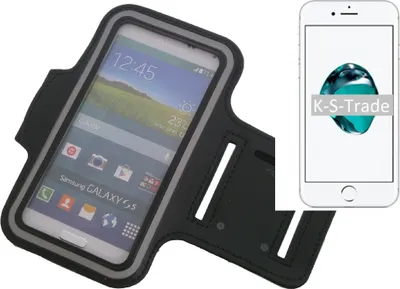 Produktbild von Kompatibel mit Apple iPhone 7 Neopren Jogging Armband Sportarmband Oberarmband schwarz kompatibel mit Apple iPhone 7 mit Reflektor Streifen. Fitness