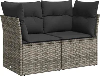 Produktbild von Gartensofa 2-Sitzer mit Kissen Grau Poly Rattan