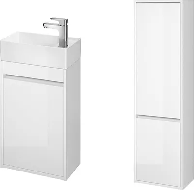 Produktbild von BADLAND Badmöbel Set CREA 40 Waschbecken-Unterschrank mit Hochschrank 140x40x25, 2-Türen, Weiß