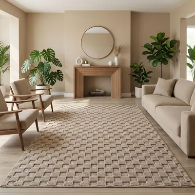 Obrázek produktu pro Carpetsale24 Koberec Obývací Pokoj Bouclé Smy?kový Skandinávský Styl Kostkovaný Design Odolný M?kký do Ložnice, Velikost: 120x170 cm