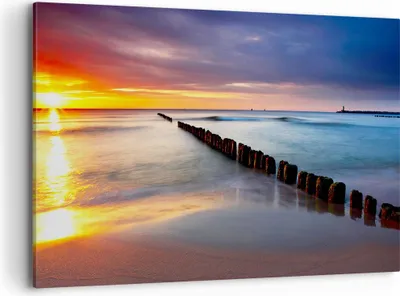 Produktbild von Bild auf Leinwand - Leinwandbild - Meer Küste Strand Sonnenaufgang - 100x70cm - Wand Bild - Wanddeko - Leinwanddruck - Bilder - Kunstdruck - Leinwand bilder - Wandkunst - AA100x70-2781