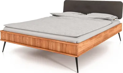 Produktbild von Bett KULA 120 x 190 aus Massivholz, mit Polsterkopfteil, Naturgeölt
