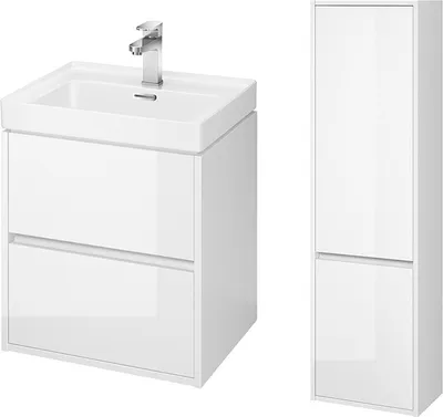 Produktbild von BADLAND Badmöbel Set CREA 50 Waschbecken-Unterschrank mit Hochschrank 140x40x25, 2-Türen, Weiß