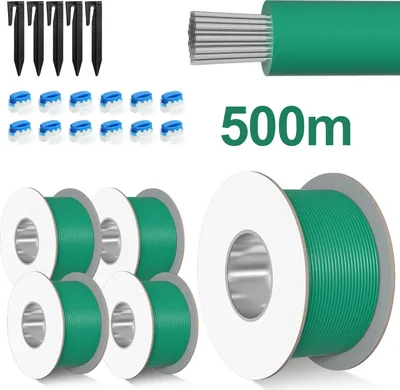 Image de Clanmacy Kit de câble périphérique 500 m Connecteur de câble Crochets LongLife Piquets Robot tondeuse