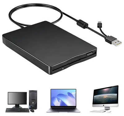 Image de Lecteur de disquettes externe USB, portable, FDD 1,44 Mo, 3,5 pouces : Lecteur de disquettes externe mince, lecteur de cartes externe, accessoire informatique, compatible PC et Mac, plug and play, noir