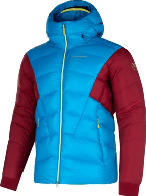 La Sportiva Supercouloir 1000 Down Jkt M in Blau und Rot; isolierte Herrenjacke mit Kapuze.
