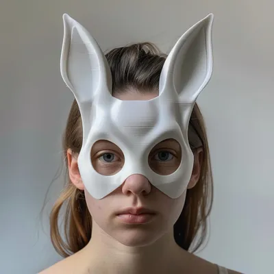 Image de Decords : Masque de cosplay 3D – Masque minimaliste en forme de visage de lapin, couleur blanche