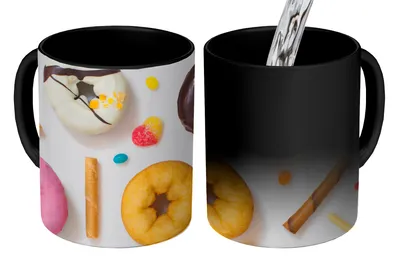 Obrázek produktu pro MuchoWow® Kouzelný pohár Koblihy, sladkosti a sušenky 350 ml Barva měnící se pohár Dárkový nápad - foto hrnek