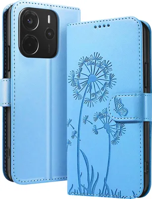 Image de Zanaé, Redmi Note14 4G Housse portefeuille Premium fleur motif papillon, bleu clair