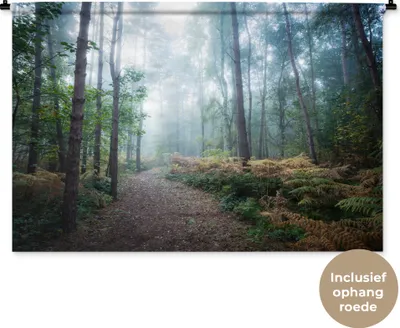 Produktbild von MuchoWow® Wandteppich Wandbehang Wald - Nebel - Weg 120x80 cm Tapisserie Dekoration Wandtuch - Wanddekorationen - Wandtücher