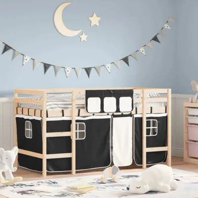 Immagine prodotto di Maison Exclusive - Letto a Soppalco con Tende Bambini Bianco e Nero 80x200 cm Pino