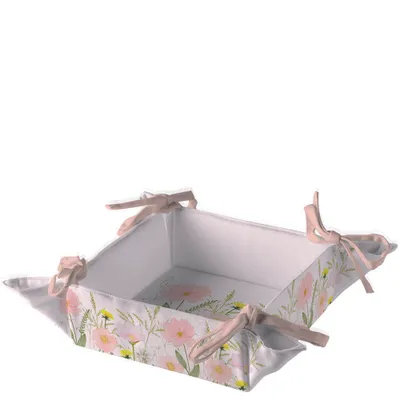 Imagen del producto de Cesta para pan, 20x20x7 cm. Decoración: flores, colores pastel, rosa