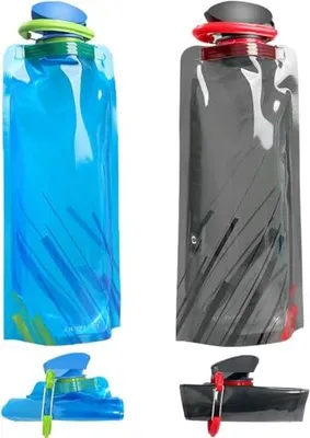 Produktbild von Pack 2 faltbare Wasserflaschen, 700 ml Trinkflasche, faltbare, wiederverwendbare Tasche, flexible tragbare Flaschenwandern, Abenteuer,