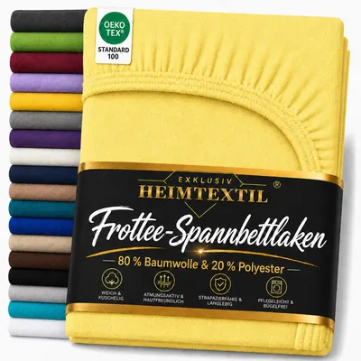 Produktbild von EXKLUSIV HEIMTEXTIL Frottee Spannbettlaken 140 - 160 x 200 cm Gelb 80% Baumwolle 20% Polyester Bed-Sheet Bettlaken Spannbetttuch Topper Leinentuch