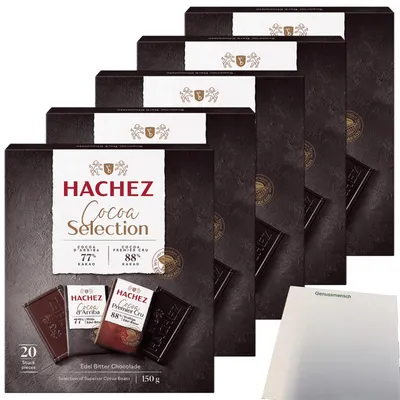 Produktbild von Hachez Schokolade Cocoa Selection Täfelchen Mix VPE (5x150g Karton) + usy Block