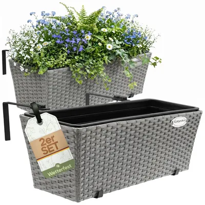 Produktbild von CASARIA® Blumenkasten 2er Set 11 Liter Montagehalterung indoor outdoor Geländerkasten Balkonkasten Pflanzkasten grau