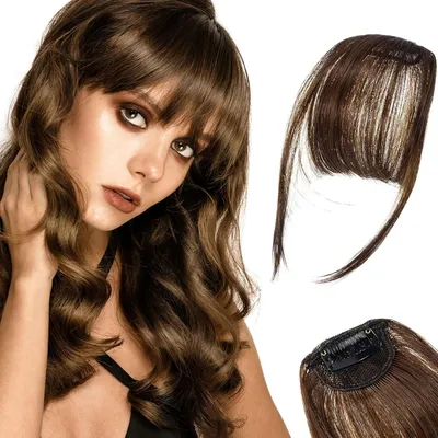 Produktbild von 2 Pcs Clip in Pony Haarverlängerung Haarteil, Clip in Fransen Fringe Bangs Verlängerung Haarteil Extensions Bangs natürliche Fringe Dünn Bang für Frauen Mädchen, One Piece In Front Hair, Hellbraun