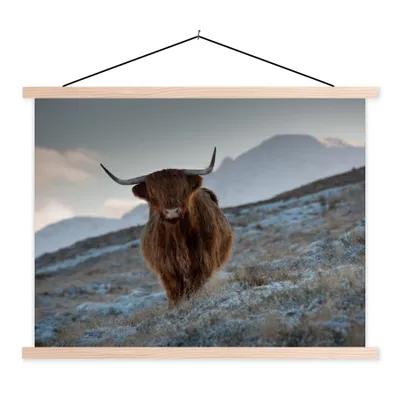 Produktbild von MuchoWow® Textilposter Schottischer Hochländer - Landschaft - Schottland 120x90 cm mit holzfarbenen Rahmen - Magnetisch