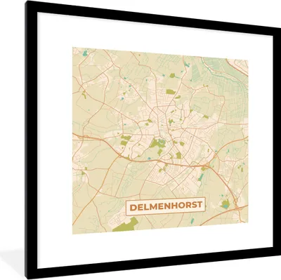 Produktbild von MuchoWow® Gerahmtes Poster Delmenhorst - Karte - Stadtplan - Vintage 40x40 cm - Poster mit Schwarzem Bilderrahmen Wandposter Rahmen Foto Bilder - Poster - Plakat im Rahmen