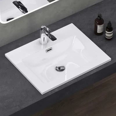 Immagine prodotto di doporro Lavabo Integrale a Incasso Soprapiano 60x48x12 cm Rettangolare in Marmoresina Bianco Lucido, Lavabo Bagno da Appoggio con Foro Rubinetto e Troppopieno Colossum02
