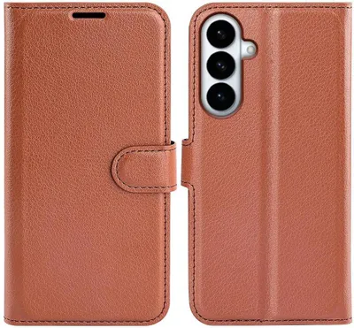 Zdjęcie produktu dla Etui do Samsung Galaxy S26 Plus - Etui portfelowe Phonesta Litchi Skin - Brązowy